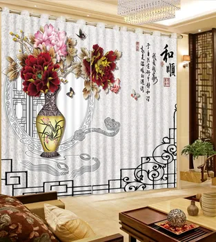 

Classic Blackout 3D Curtain vase flower new blackout Curtain Printing Photo Living room Curtain Custom any size and photo