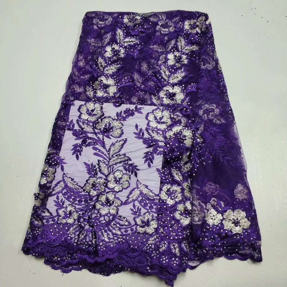 

2018 High Quality African beads Lace Fabric French Net Embroidery Tulle Lace Fabric For Nigerian Wedding Party Dress zgno112