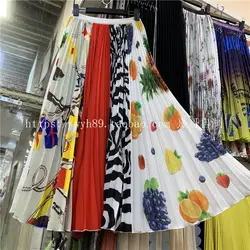 Юбка в стиле бохо Женская 2019 новая шифоновая юбка с принтом фруктов женские корейские свободные плиссированные женские юбки