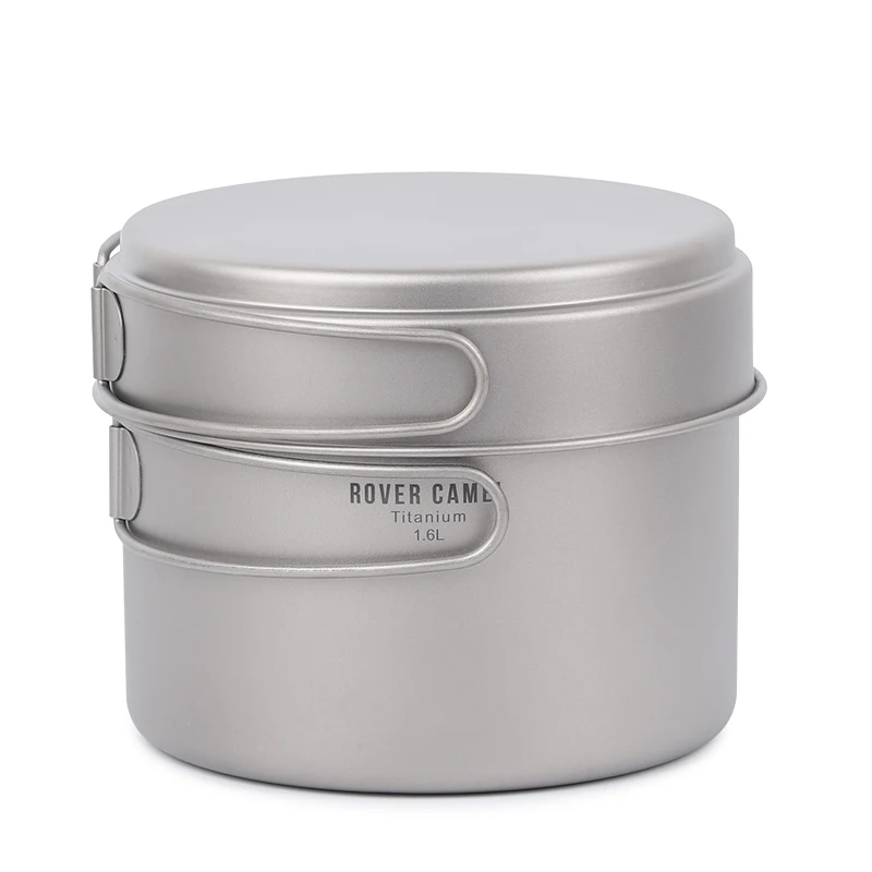 Rover Camel 1600 MLTitanium olla + 500 ML Pan ultraligero al aire libre utensilios Camping Picnic olla con plegado mango largo