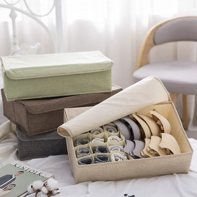 

Cotton Linen Storage Box Foldable Organizer Box Underwear Socks Panties Bra Storage Organizer