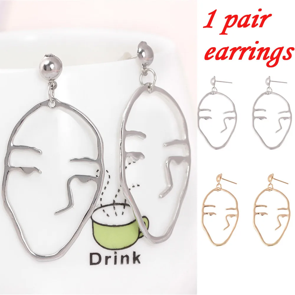 

1Pair Retro Art Abstract Cutout Face Dangle EarringLady Hollow Jewelry Abstract openwork face earring
