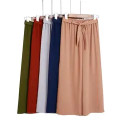 Высокая талия галстук-бабочка шифон широкие брюки новые с высокой талией брюки женские летние модные женские свободные повседневные брюки