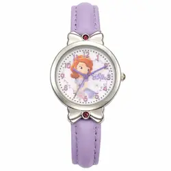 Disney MK-14039 мультфильм детская одежда для девочек часы кожаный кварцевые наручные часы Повседневная студенты девушка часы с бриллиантами