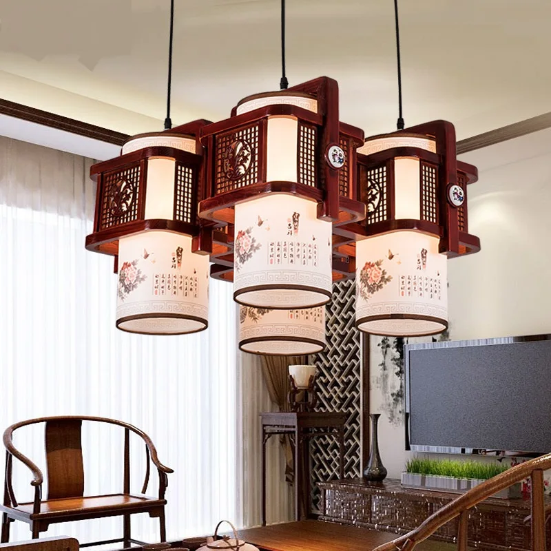 

New Chinese style Pendant Lights small pendant lamp solid wood stair balcony lamps and lanterns vintage restaurant LU728294