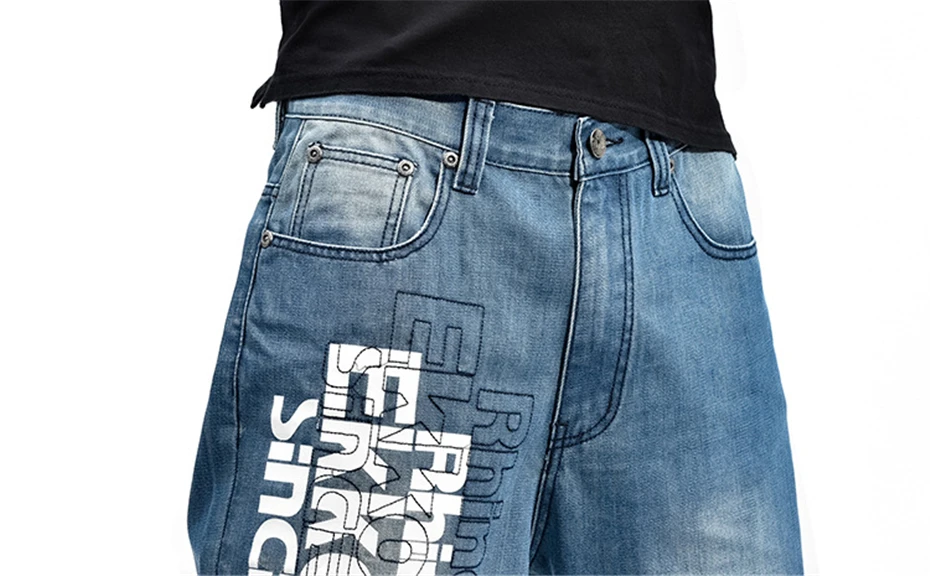 CHOLYL Baggy Jeans Men Denim Pants Loose Streetwear Jeans Hip Hop Casual Print Skateboard Pants for Men Plus Size Trousers Blue mens stretch jeans