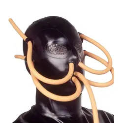 Латексная маска резиновый капюшон маска с дыхательной трубкой Gummi БДСМ секс маска bdsm секс-игрушки для пар БДСМ бондаж маска bdsm латекс маска