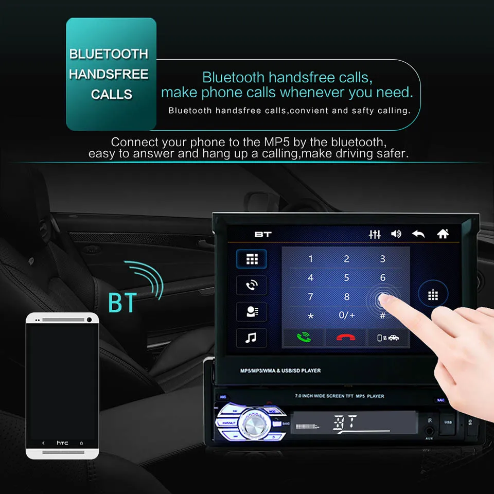 1 Din автомагнитола с выдвижным экраном " сенсорный экран Bluetooth автомобиль MP5 плеер многофункциональный стерео радио