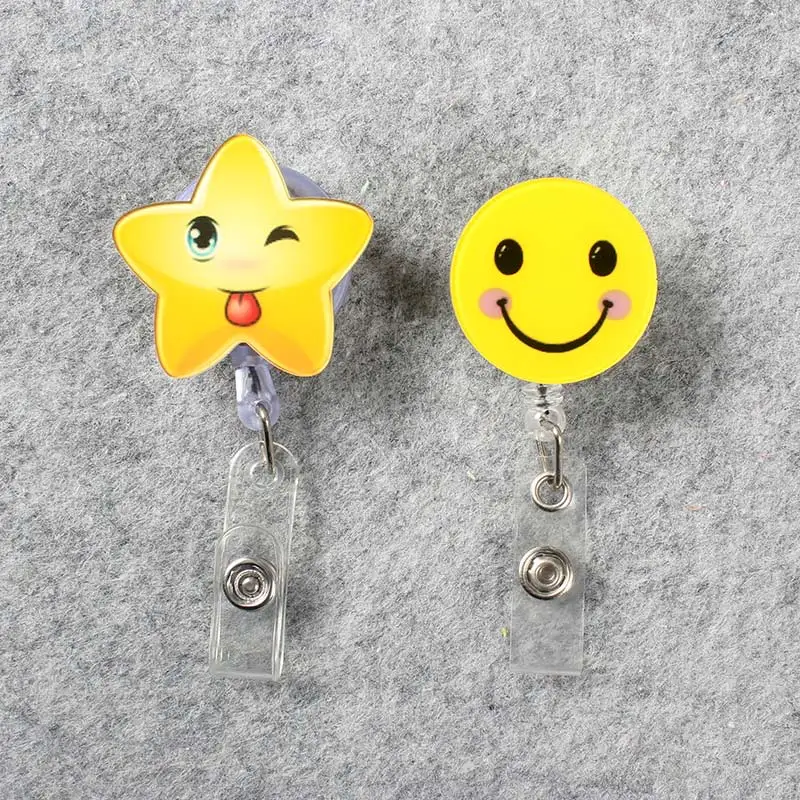 

Five-pointed Star Smiling Face Badge Scroll Girl Reel Scalable Hospital Nurse Exhibition Entrance Guard Card ID Card Holder