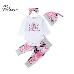 Pudcoco 2018 Новый Tollder малыш Одежда для малышей Little Sister новорожденных наряд для маленьких девочек одежда комбинезон и штаны шапка оголовье