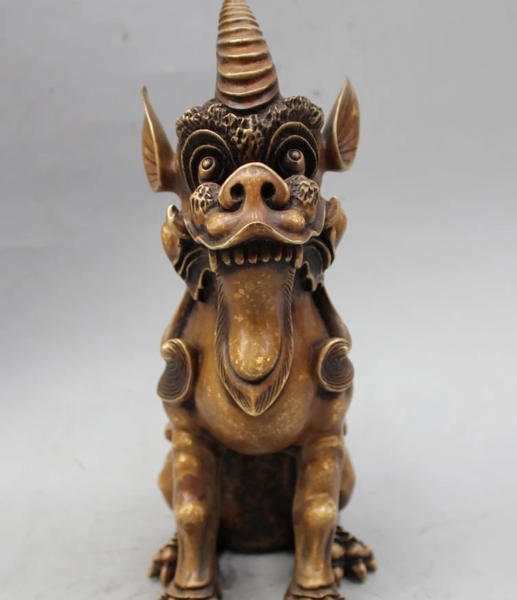 

11" Lucky China Chinese Bronze Dragon Unicorn Beast Pi xiu Statue Sculpture Figu