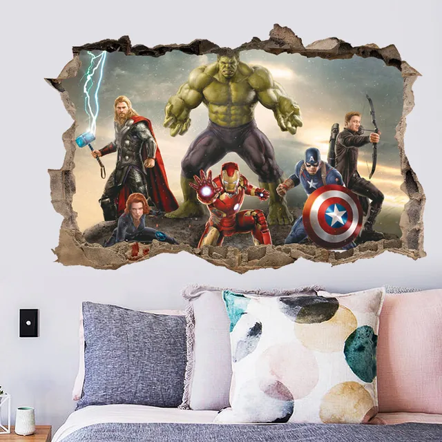 Us 3 41 8 Off 3d Avengers Wall Stickers For Kids Rooms Cartoon Home Decor Decals Diy Posters Art Pvc Mural In