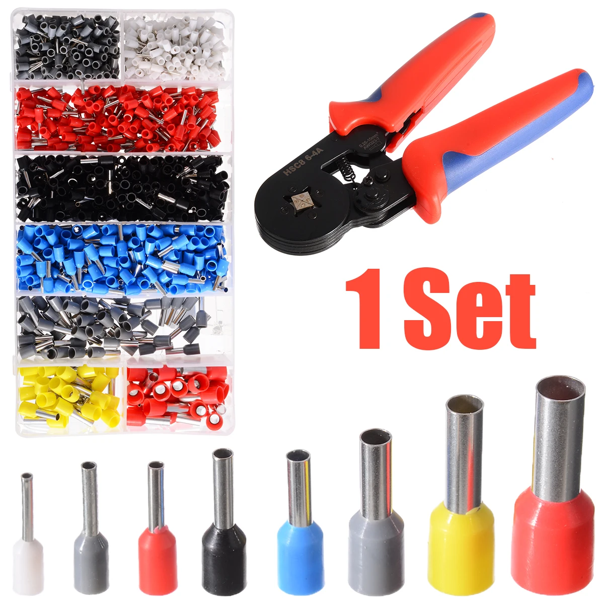 1200pcs Cable Crimp Wire Pliers with Wire Crimp Connection Terminal Hand Crimper Pliers Tool Kit