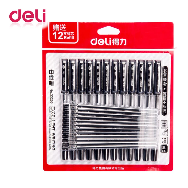 Гелевая ручка Deli 24 шт. 0 5 мм черная карбоновая для офиса и школы наборы роликовая