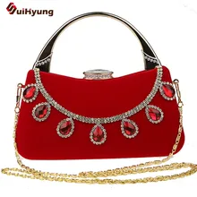 Neue frauen Samt Kupplung Tote Exquisite Farbige Diamant Abendtasche Hochzeit Braut Handtasche Damen Kette Umhängetasche