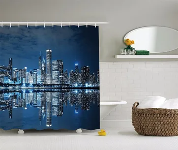 

High Quality Arts Shower Curtains New York City night view of river reflection Bathroom Decorative Modern shower curtains