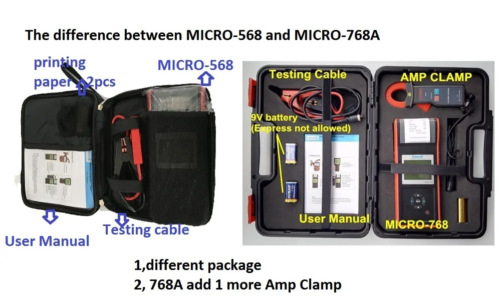 Lancol Горячая Авто Грузовик двигатель диагностический инструмент цифровой автомобильный аккумулятор тестер анализатор комплект MICRO768A с принтером и Amp зажим