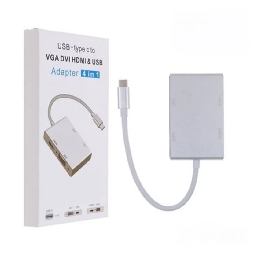 Кабель адаптер 4 в 1 USB 3 C HDMI VGA DVI 0 для ноутбука Apple Macbook Google Chromebook Pixel|Адаптеры Type-C| |