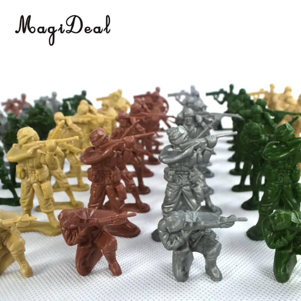 MagiDeal 100Pcs 5cm Plastic Soldier Army Men Action Figures Play Set Sand Scene Layout Model Toy - in Various Poses 4 Colors