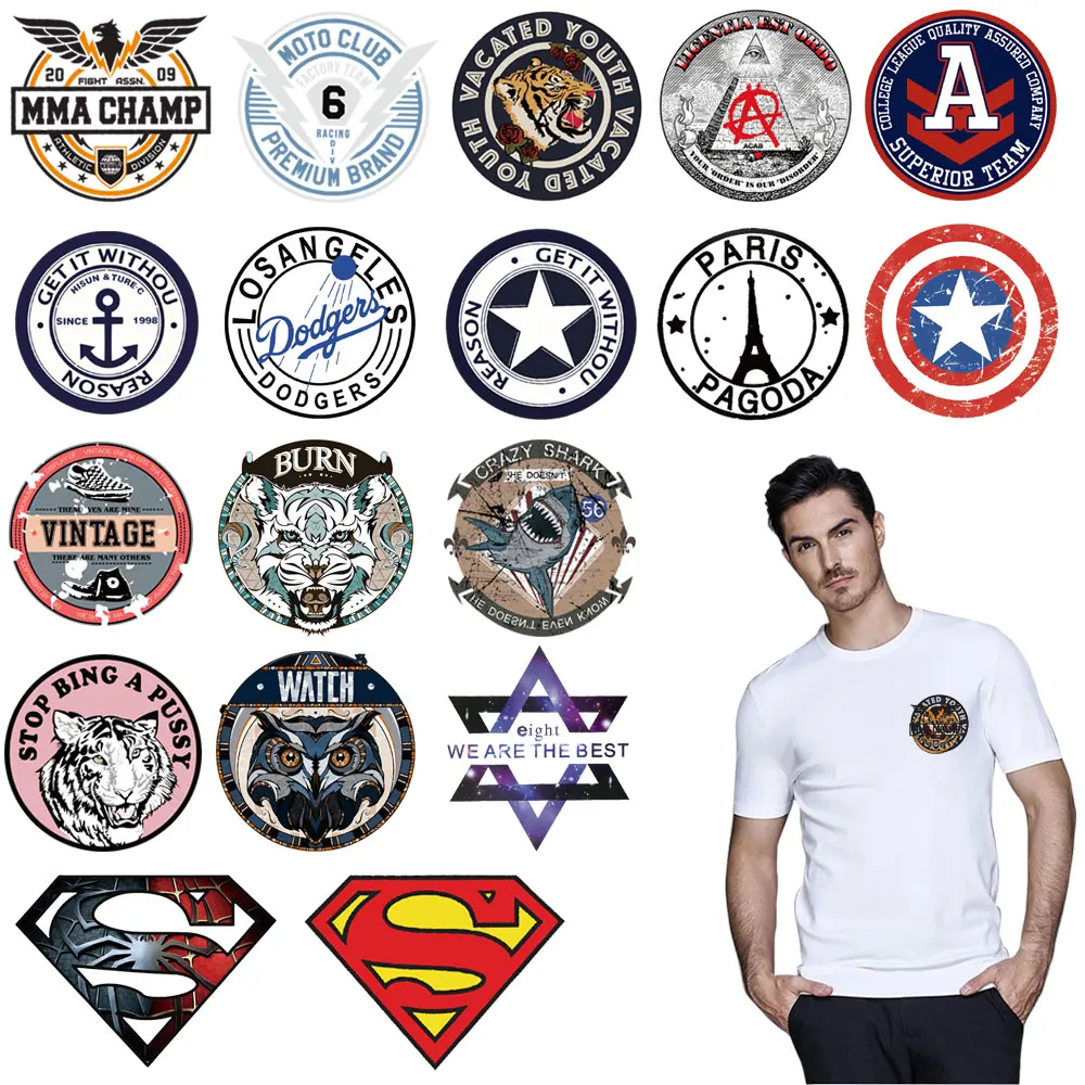 

tiger superman small applique badge iron on heat patches for clothing hat transfert thermocollants t-shirt parche termoadhesivos