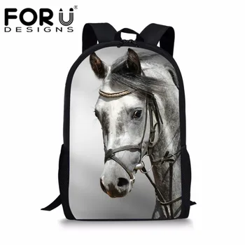 

FORUDESIGNS School Bag for Teenager Girls Primary Students Schoolbag Cool White Horse Children Book Bag Boys Vintage School Bag