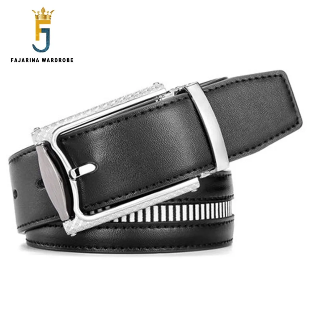 FAJARINA Quality Fashion Cowhide Black Genuine Leather Belts for font b Men b font Leisure Strap