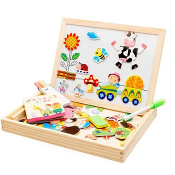 

Farm Jungle Animal Wooden Magnetic Multifunctional Educational Montessori Baby Toys Kids Jigsaw Puzzle Drawing Board Wooden Toys