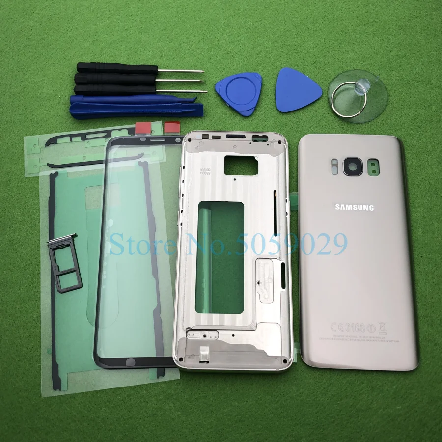 Для Samsung Galaxy S8 g950 G950F SM-G950F полный корпус Корпус рамка средняя рамка задняя крышка+ передняя стеклянная лупа наклейка