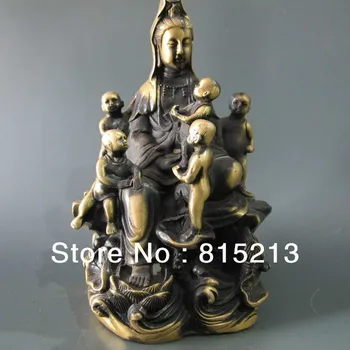 

wang 00064 Chinese Bronze Statue w Kwan-yin&Kid