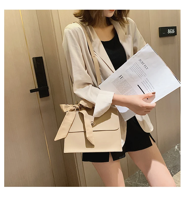 Elegant Female Ribbon Bow Flap Square bag New Quality PU Leather Women's Designer Handbag Travel Shoulder Messenger Bag