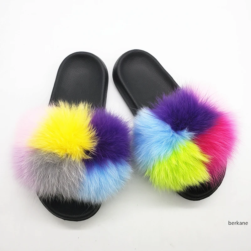 

Real Fox Hair Slippers Women Fur Raccoon Guyana Fluffy Sliders Jamaica Furry Summer Sweet Ghana Ladies Shoes Nigeria