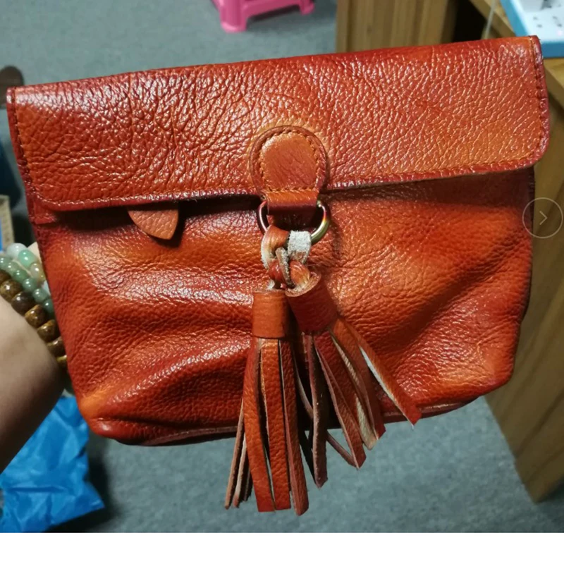 

Retro women tassel handbag hand-wrapped women's school style fashion purse retro women bag genuine leather female messenger bag