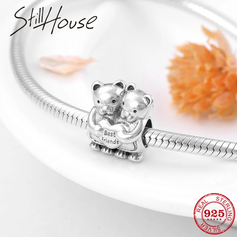 

2018 Hot 925 Sterling Silver 2 little Bears best friends beads for Jewelry making Fit Original Pandora Charm Bracelet