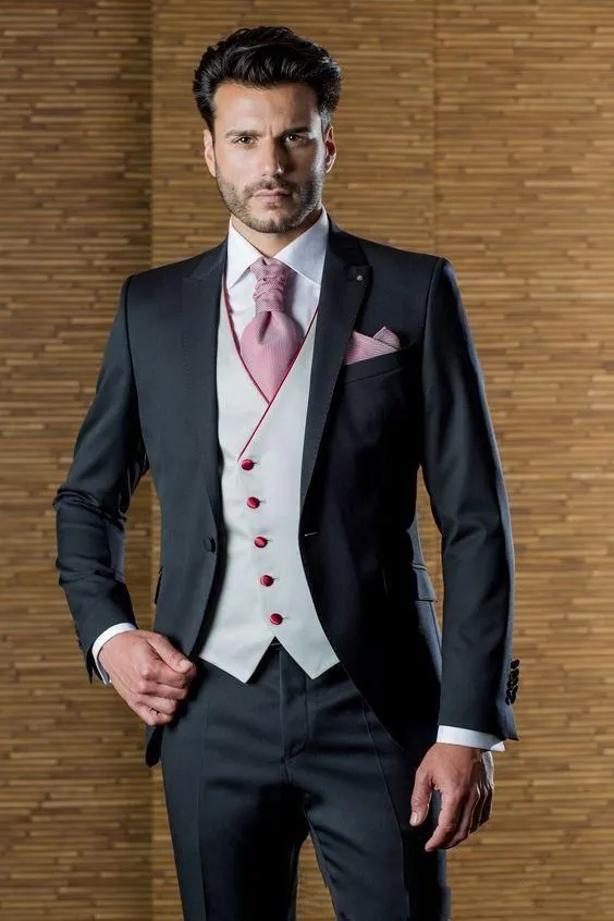 

Handsome Groomsmen Wool blend Groom Tuxedos Mens Wedding Dress Man Jacket Blazer Prom Dinner (Jacket+Pants+Tie+Vest) A58