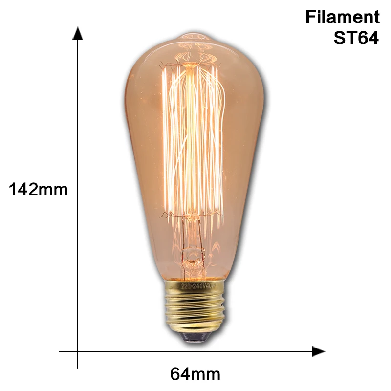 Ретро лампы Эдисона E27 40W 220V A19 ST64 G80 G95 ампулы Винтаж лампа Эдисона лампа накаливания Светильник лампы для домашнего декора - Цвет: ST64 Filament