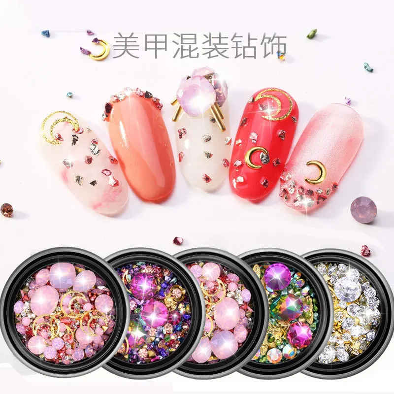 

Nail jewelry nail drill nail drill 2019 new boxed big diamond small willow metal hollow Japanese rivets sate