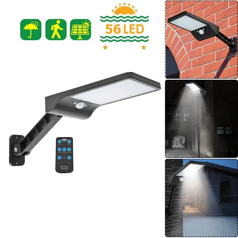 

56LED Solar Motion Sensor Street Light with Remote Control for Outdoor Street Pathway Garden Wall Security Lamp