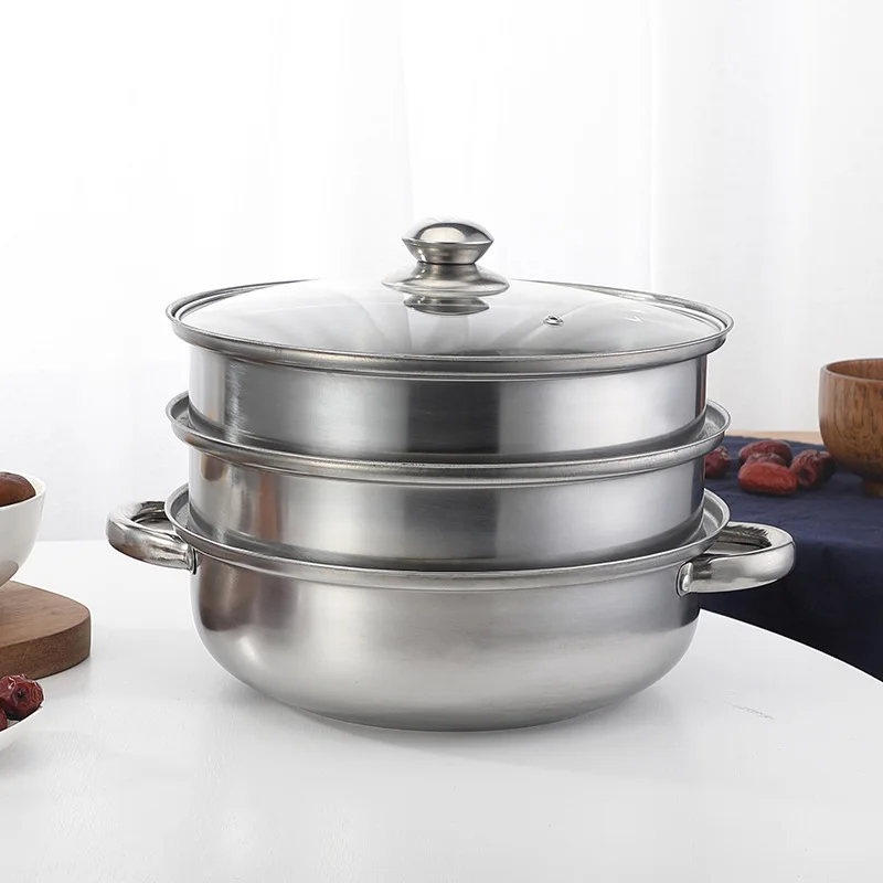 

3 Tier Steamer Induction Steam Steaming Pot Stainless Steel Kitchen Cookware 28cm Cooking Pot Usable Home Kitchen Cookware