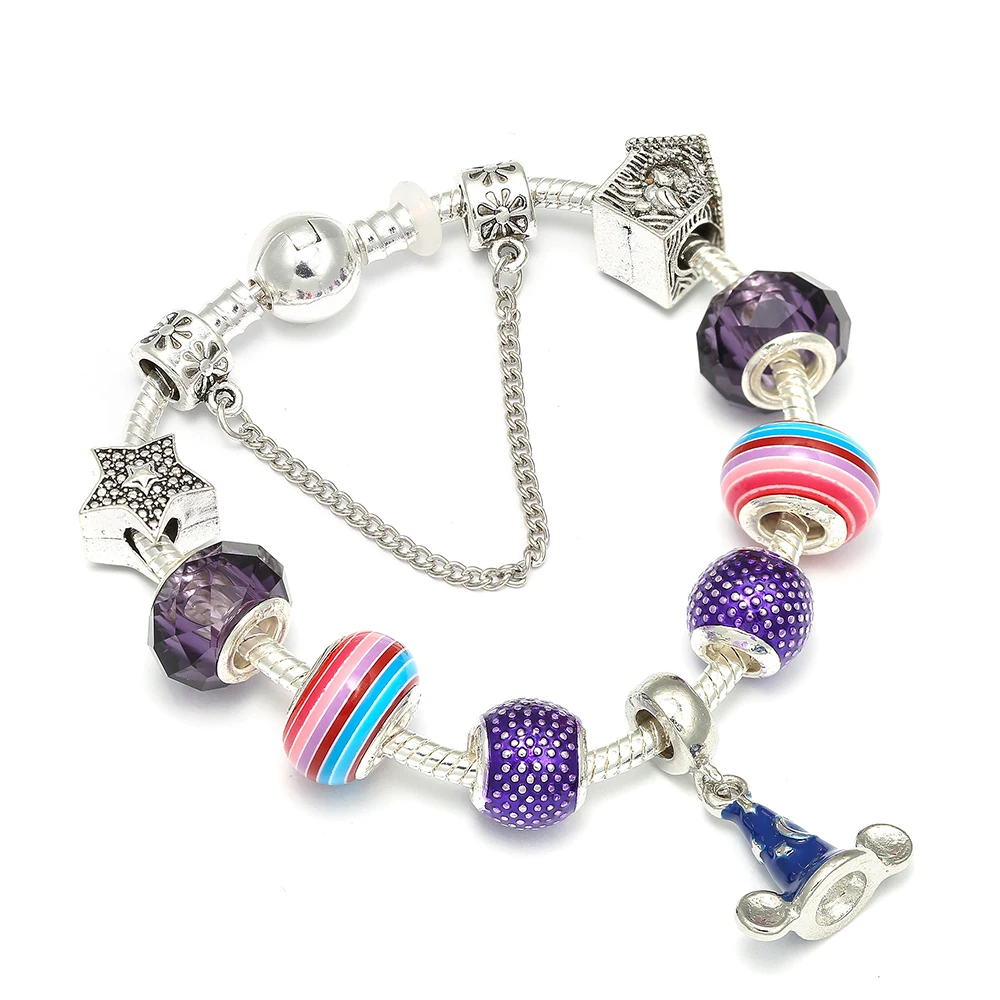 

New Design Magic Princess Hat Pendant Charm Bracelets with Rainbow & Star House Beads Pandora Bracelet For Women Jewelry Gift