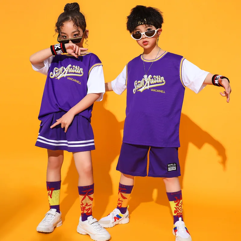 1 Set Kids Hip Hop Dancing Costumes for Girls Skirts Boys T Shirt Tops Jogger Pants Jazz Ballroom Dance Clothes Event Show Wear