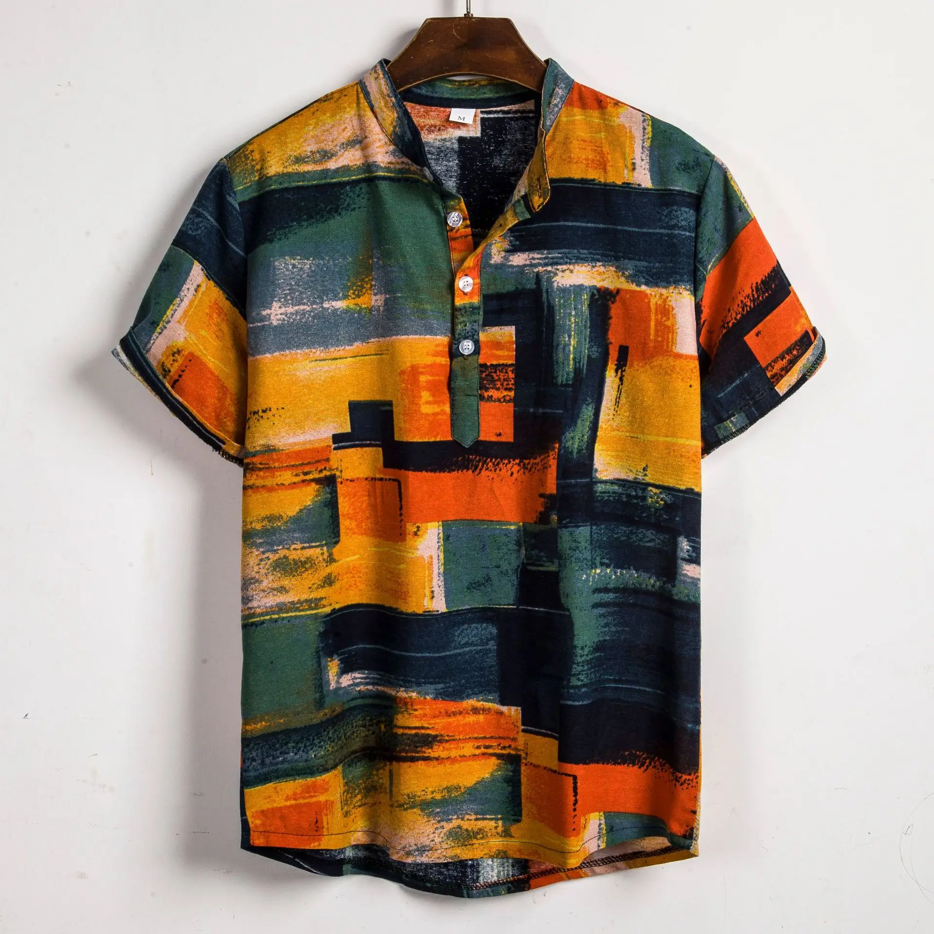 

MJARTORIA 2019 New Arrivals Summer Hot Fashion Mens Printed Stand Collar Short Sleeve Loose Casual Pullover Shirts Plus Size