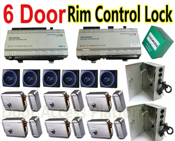 

6 Door Web Interface IP Control+PC Management Software+RFID ID Card reader+Electro Rim Control Lock+UPS Power Supply+break butto