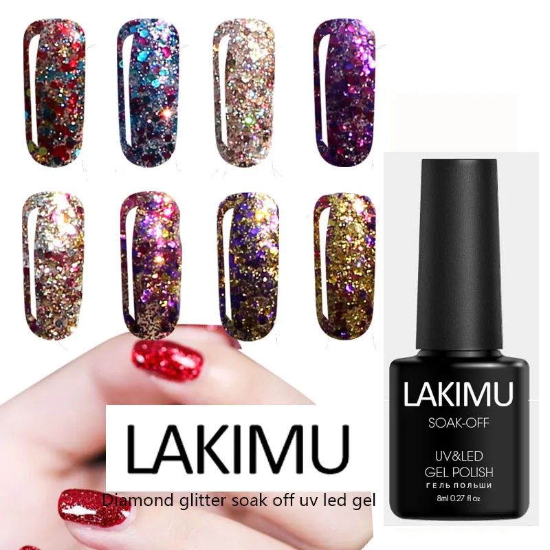 

LAKIMU Diamond Shining Gel Nail Polish 12 Colors for Nails Design Manicure Nail Art UV LED Permanent Enamels Gel Varnishes