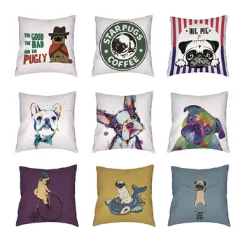 

Funny Dachshund Pugs White Cushion Cover Gifts Cartoon Watercolour Dogs Car Trip Decorative Polyester Peach Skin Pillow Case