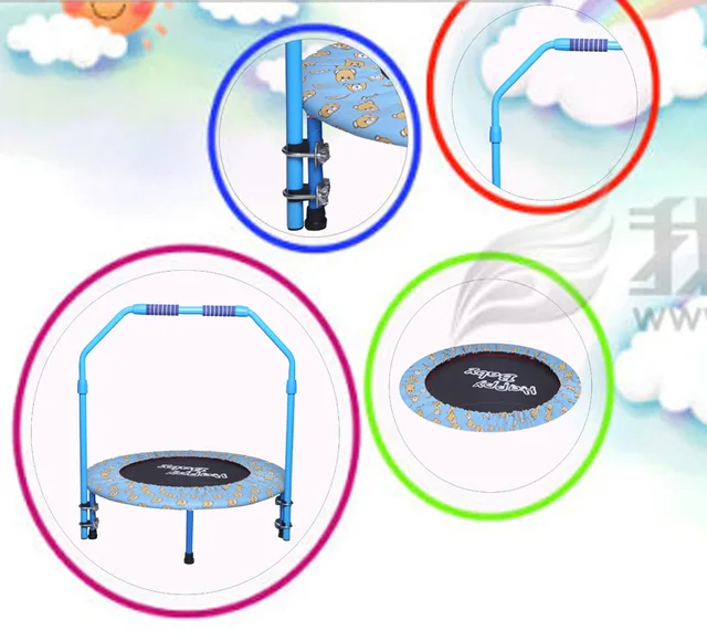 Best price at $115 Cheap Adjustable Children spring Trampoline with handrail Fitness equipment Solid and stable construction maximum load bearing: 270kg