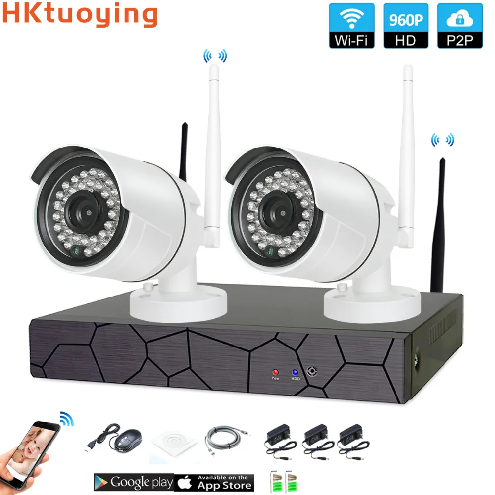 2CH 1080 P HD Беспроводной NVR Kit P2P 960 внутренний наружный IR Ночное Видение безопасности