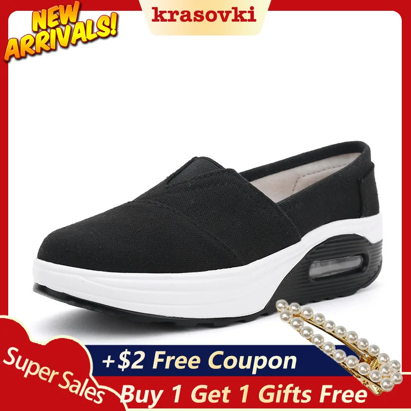 

Krasovki Slip on Sneakers Women Platform Flats Dropshipping Comfortable Rocking Shoes Wedge Sneakers For Women Slipony