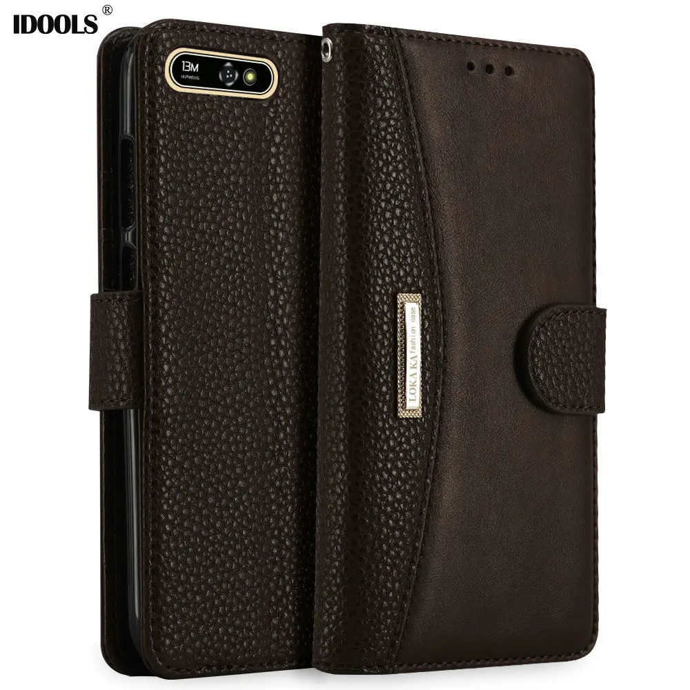 

IDOOLS Business Case for Huawei Y6 2018 Wallet PU Leather TPU Flip Cover Cases for Huawei Y6 2018 Phone Bags Coque 5.7 inch