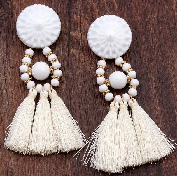 

Bohemian Long Statement Tassel Drop Earrings Luxury Resin Beads Tassel Earrings For Women 7 Color Choice Dangle Earrings