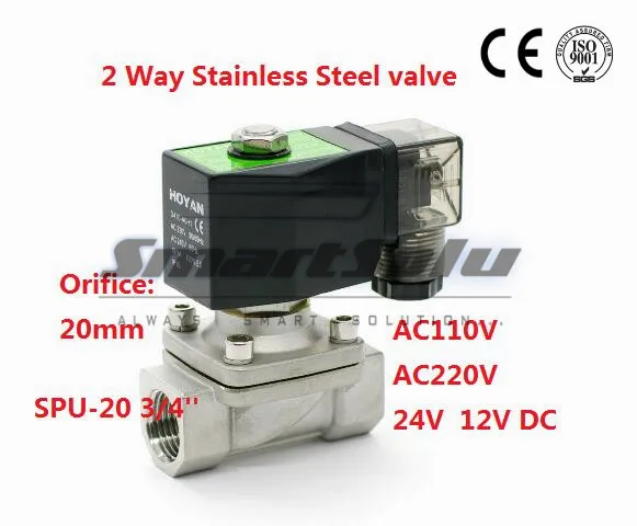 

Free shipping 2 way SS304 water solenoid valve normally close Port G3/4" 240VAC Orifice20mm SPU-20 zero pressure start plug type